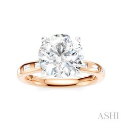 1/4 Ctw Round Shape Baguette and Round Cut Diamond Semi-Mount Engagement Ring in 14K Rose and White Gold