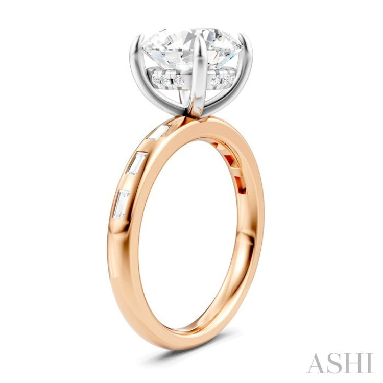 1/4 Ctw Round Shape Baguette and Round Cut Diamond Semi-Mount Engagement Ring in 14K Rose and White Gold