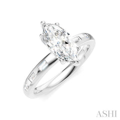 1/4 Ctw Marquise Shape Baguette and Round Cut Diamond Semi-Mount Engagement Ring in 14K White Gold
