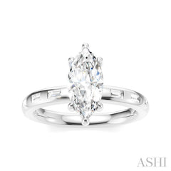 1/4 Ctw Marquise Shape Baguette and Round Cut Diamond Semi-Mount Engagement Ring in 14K White Gold