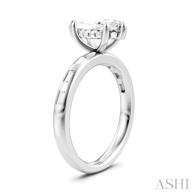 1/4 Ctw Marquise Shape Baguette and Round Cut Diamond Semi-Mount Engagement Ring in 14K White Gold