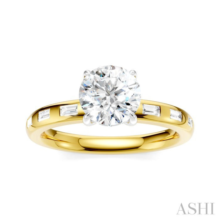 1/4 Ctw Round Shape Baguette and Round Cut Diamond Semi-Mount Engagement Ring in 14K Yellow and White Gold