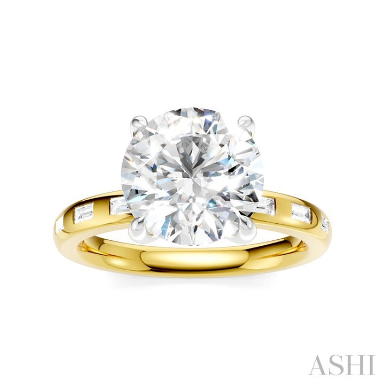1/4 Ctw Round Shape Baguette and Round Cut Diamond Semi-Mount Engagement Ring in 14K Yellow and White Gold