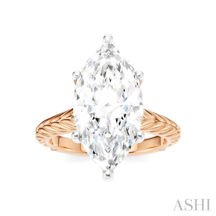 1/8 Ctw Marquise Shape Round Cut Diamond Akari Wheat Shank Semi-Mount Engagement Ring in 14K Rose and White Gold