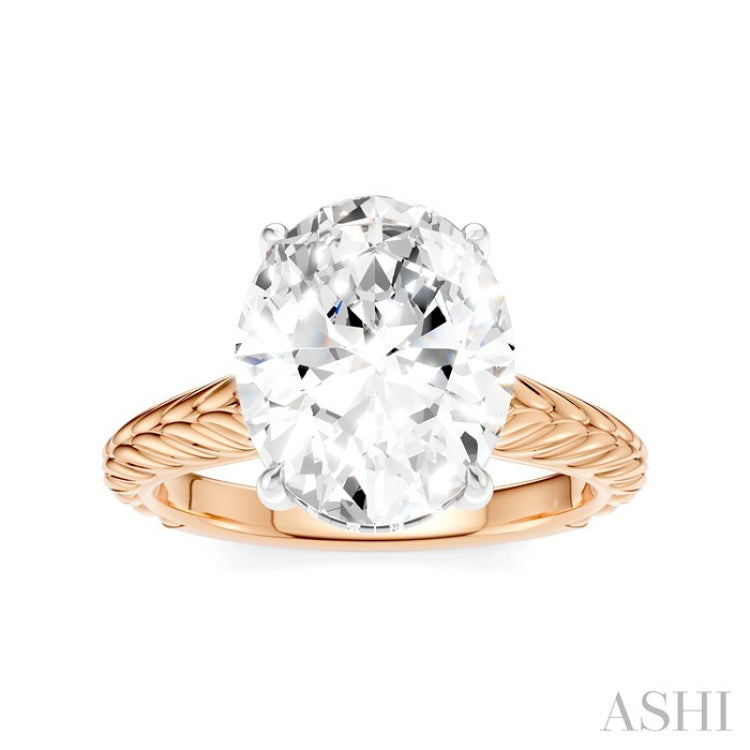 1/10 Ctw Oval Shape Round Cut Diamond Semi-Mount Engagement Ring in 14K Rose and White Gold