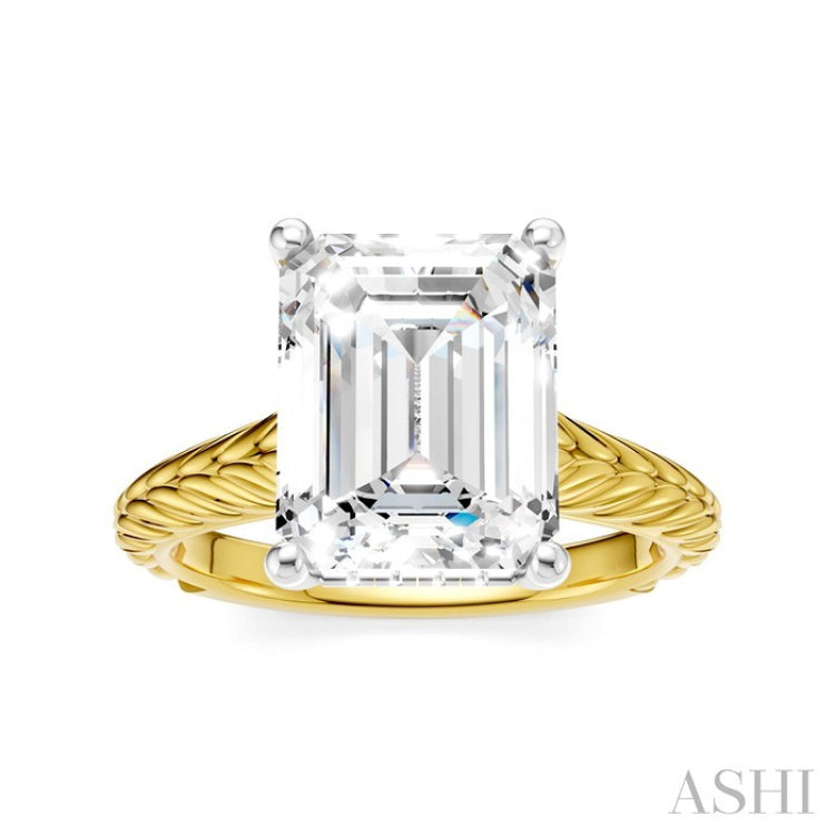 1/10 Ctw Emerald Shape Round Cut Diamond Akari Wheat Shank Semi-Mount Engagement Ring in 14K Yellow and White Gold