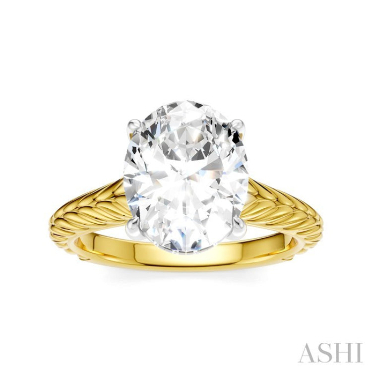 1/10 Ctw Oval Shape Round Cut Diamond Semi-Mount Engagement Ring in 14K Yellow and White Gold