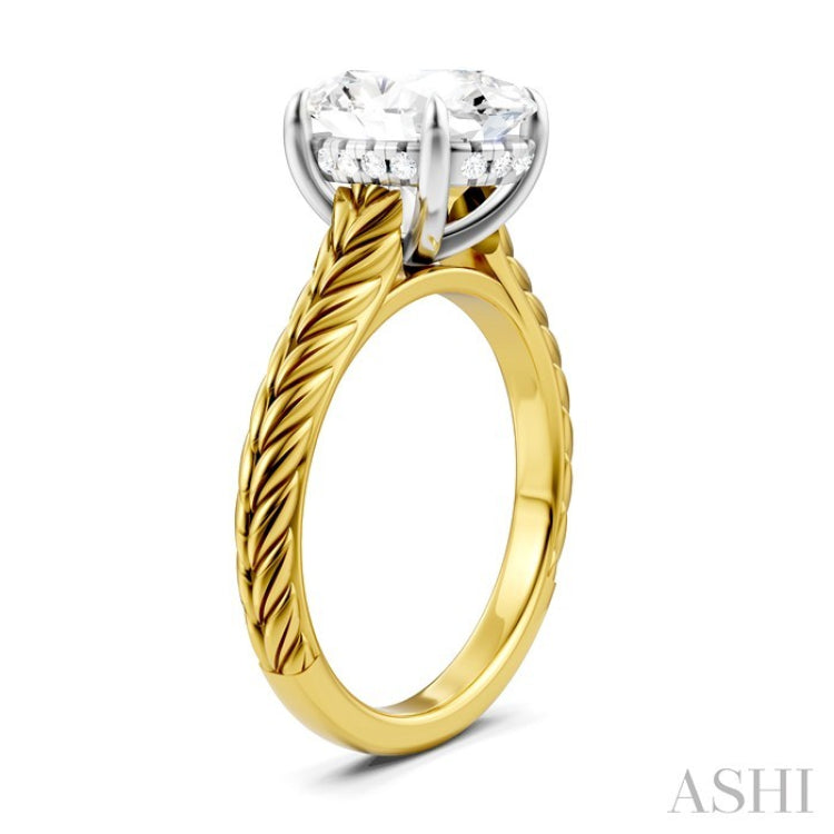 1/10 Ctw Oval Shape Round Cut Diamond Semi-Mount Engagement Ring in 14K Yellow and White Gold
