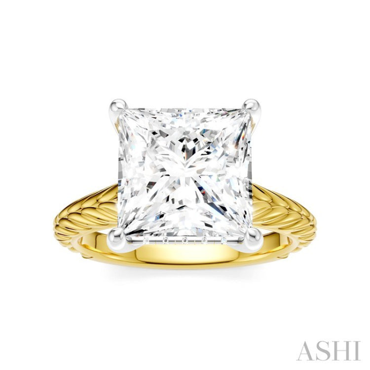 1/8 Ctw Princess Shape Round Cut Diamond Akari Wheat Shank Semi-Mount Engagement Ring in 14K Yellow and White Gold