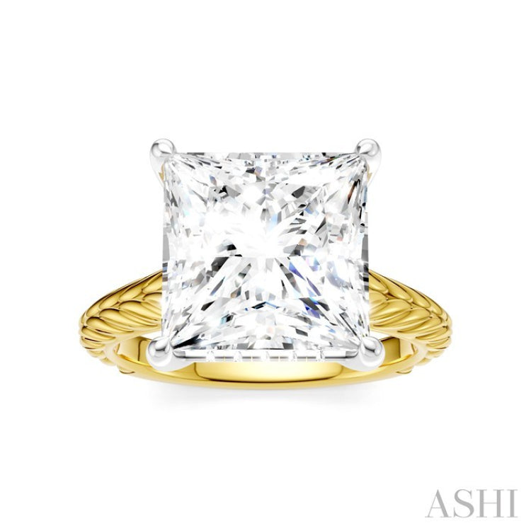 1/8 Ctw Princess Shape Round Cut Diamond Akari Wheat Shank Semi-Mount Engagement Ring in 14K Yellow and White Gold