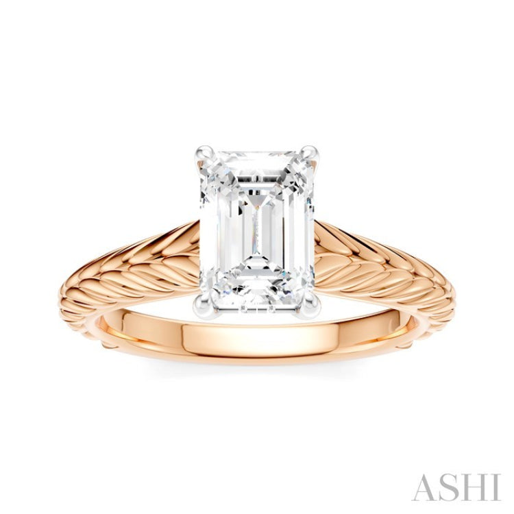 1/20 Ctw Emerald Shape Round Cut Diamond Akari Wheat Shank Semi-Mount Engagement Ring in 14K Rose and White Gold
