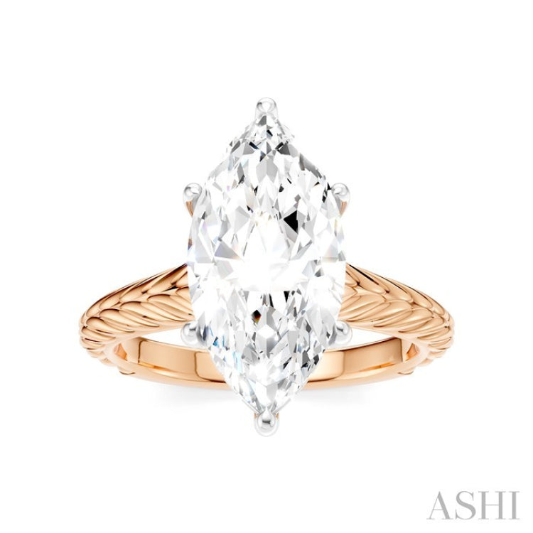 1/10 Ctw Marquise Shape Round Cut Diamond Akari Wheat Shank Semi-Mount Engagement Ring in 14K Rose and White Gold