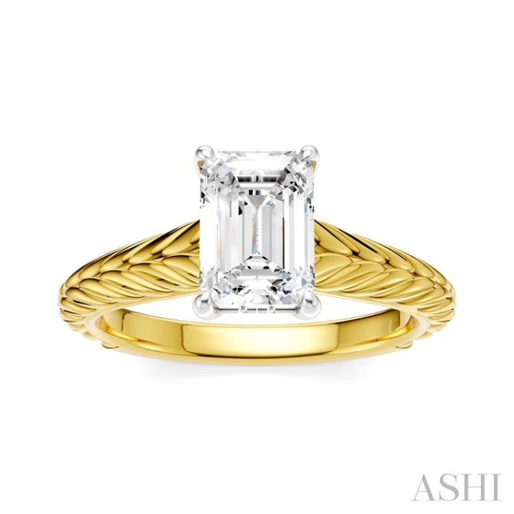 1/20 Ctw Emerald Shape Round Cut Diamond Akari Wheat Shank Semi-Mount Engagement Ring in 14K Yellow and White Gold