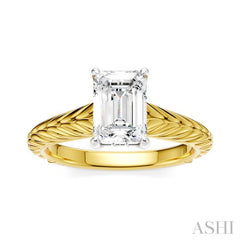 1/20 Ctw Emerald Shape Round Cut Diamond Akari Wheat Shank Semi-Mount Engagement Ring in 14K Yellow and White Gold