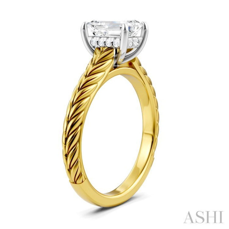 1/20 Ctw Emerald Shape Round Cut Diamond Akari Wheat Shank Semi-Mount Engagement Ring in 14K Yellow and White Gold