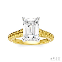 1/10 Ctw Emerald Shape Round Cut Diamond Akari Wheat Shank Semi-Mount Engagement Ring in 14K Yellow and White Gold