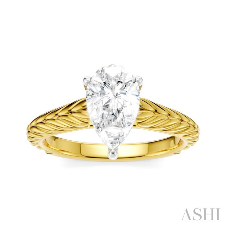 1/20 Ctw Pear Shape Round Cut Diamond Akari Wheat Shank Semi-Mount Engagement Ring in 14K Yellow and White Gold