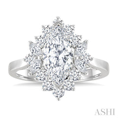 7/8 Ctw Marquise and Round Cut Diamond Halo Semi Mount Engagement Ring in 14K White Gold