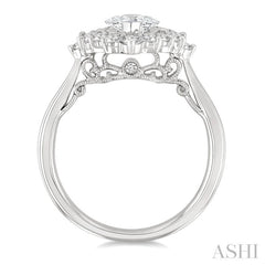 7/8 Ctw Marquise and Round Cut Diamond Halo Semi Mount Engagement Ring in 14K White Gold