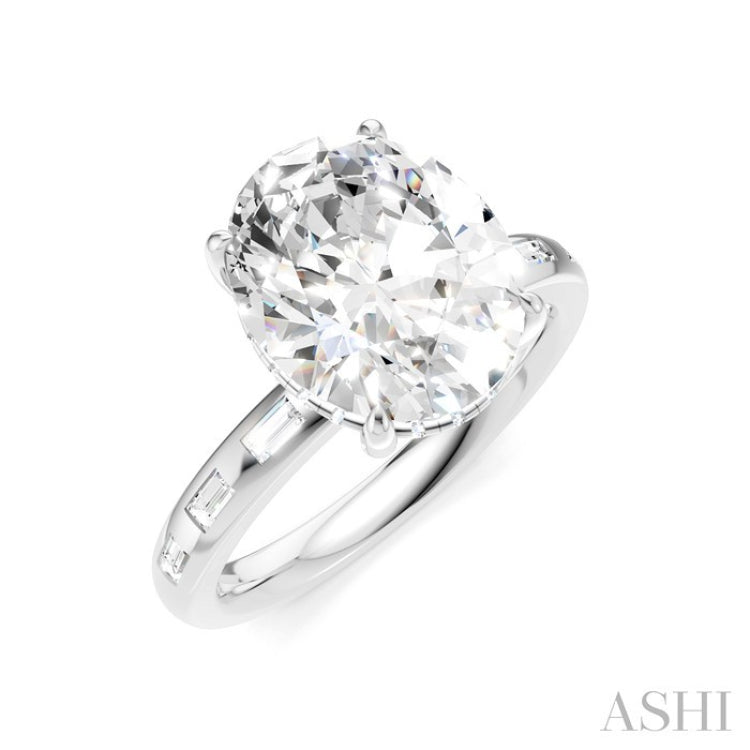 1/3 Ctw Oval Shape Baguette and Round Cut Diamond Semi-Mount Engagement Ring in 14K White Gold