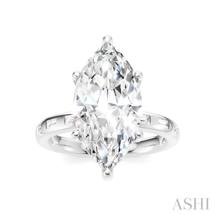 1/3 Ctw Akari Marquise Shape Baguette and Round Cut Diamond Semi Mount Engagement Ring in 14K White Gold