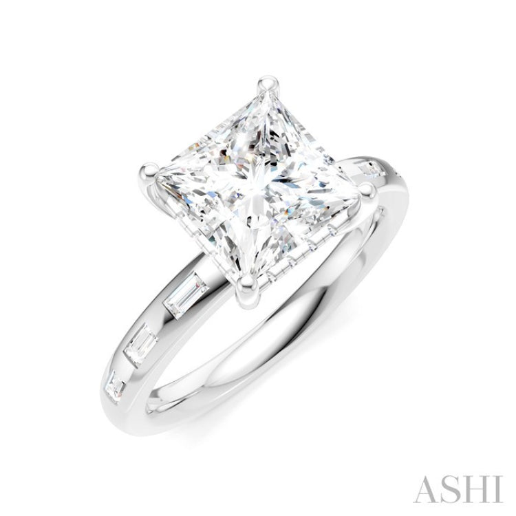 1/3 Ctw Akari Princess Shape Baguette and Round Cut Diamond Semi Mount Engagement Ring in 14K White Gold
