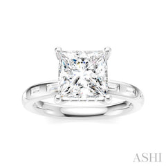 1/3 Ctw Akari Princess Shape Baguette and Round Cut Diamond Semi Mount Engagement Ring in 14K White Gold