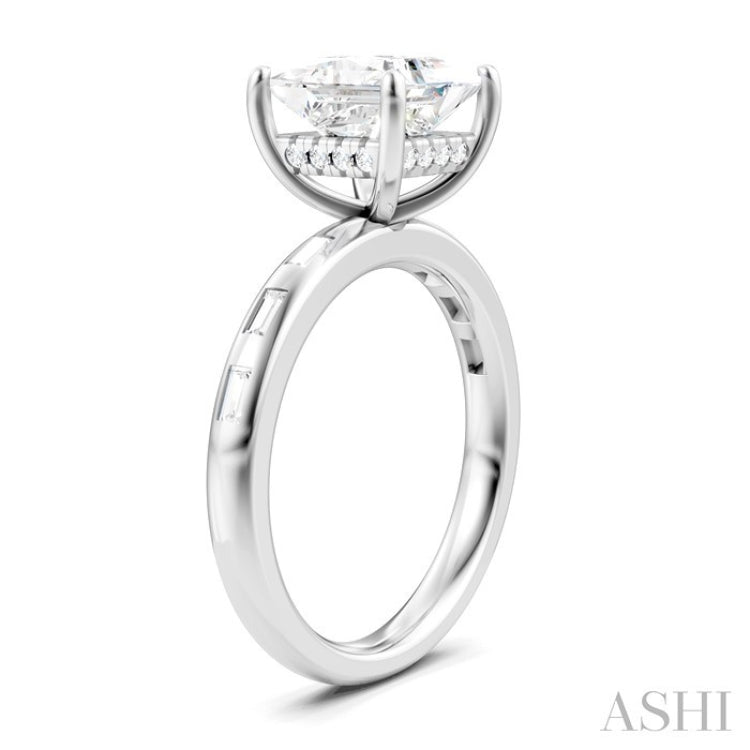 1/3 Ctw Akari Princess Shape Baguette and Round Cut Diamond Semi Mount Engagement Ring in 14K White Gold