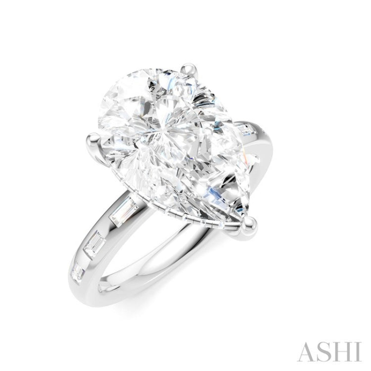 1/3 Ctw Pear Shape Baguette and Round Cut Diamond Semi-Mount Engagement Ring in 14K White Gold