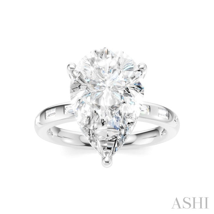 1/3 Ctw Pear Shape Baguette and Round Cut Diamond Semi-Mount Engagement Ring in 14K White Gold