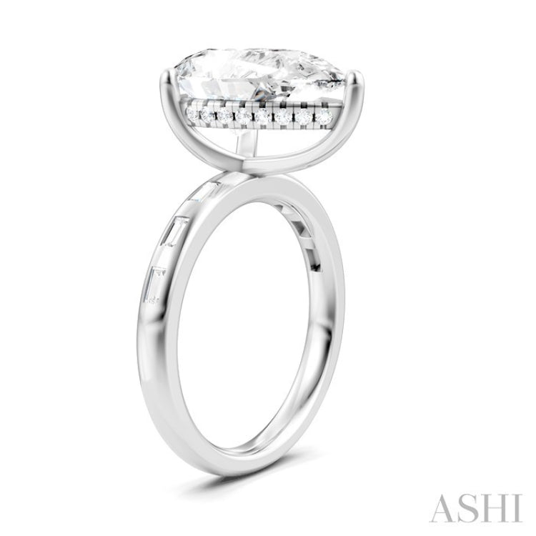 1/3 Ctw Pear Shape Baguette and Round Cut Diamond Semi-Mount Engagement Ring in 14K White Gold