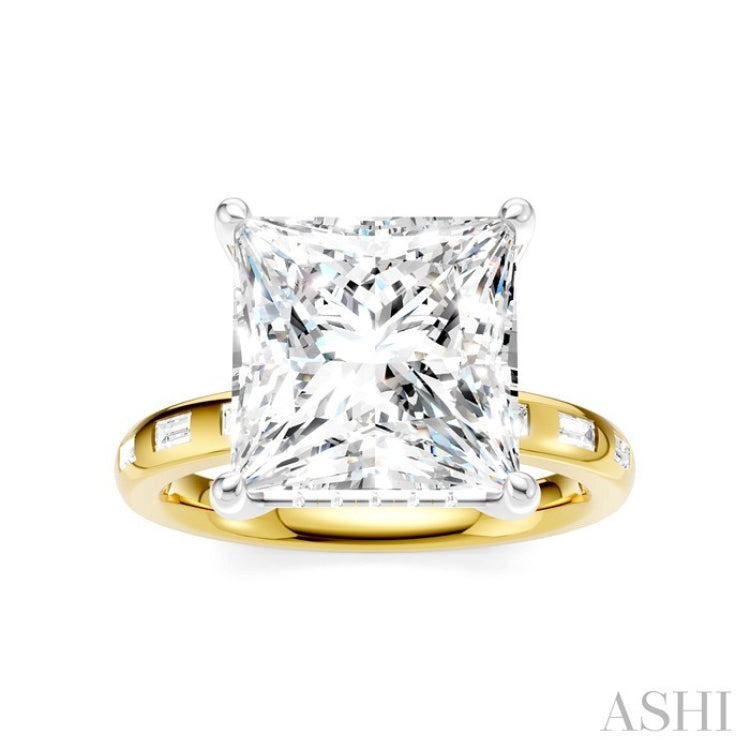 1/3 Ctw Princess Shape Baguette and Round Cut Diamond Semi-Mount Engagement Ring in 14K Yellow and White Gold