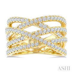 1 Ctw Round Cut Diamond Criss-Cross Bold Fashion Band in 14K Yellow Gold