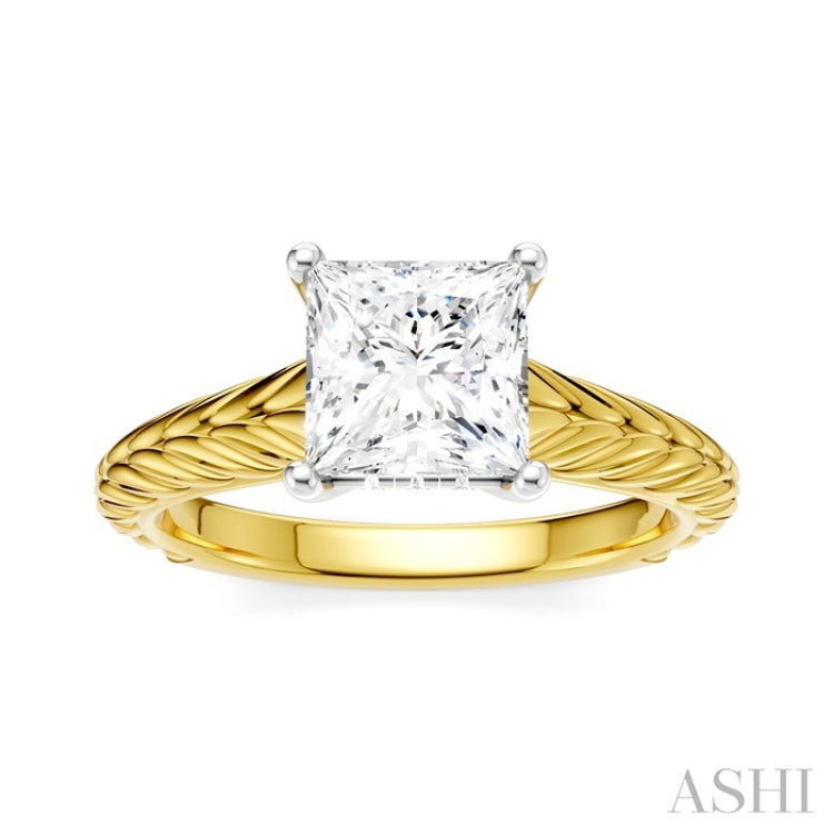 1/20 Ctw Princess Shape Round Cut Diamond Akari Wheat Shank Semi-Mount Engagement Ring in 14K Yellow and White Gold