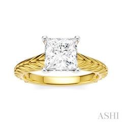 1/20 Ctw Princess Shape Round Cut Diamond Akari Wheat Shank Semi-Mount Engagement Ring in 14K Yellow and White Gold