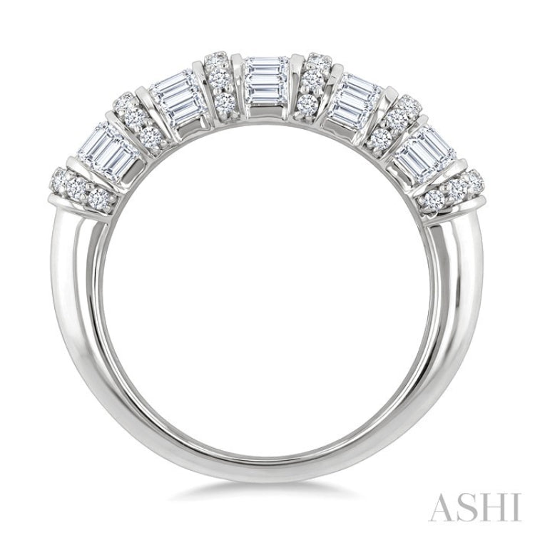 1 Ctw Baguette and Round Cut Diamond Fashion Bamboo Band in 14K White Gold