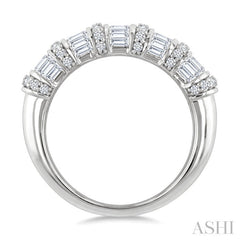 1 Ctw Baguette and Round Cut Diamond Fashion Bamboo Band in 14K White Gold