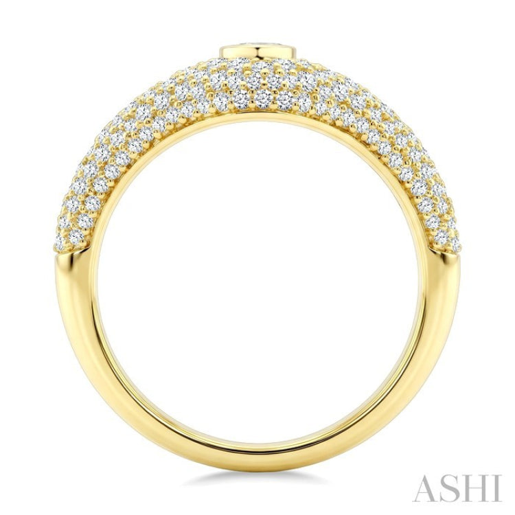 1 Ctw Pave Set Pear Shape and Round Cut Diamond Fashion Signet Ring in 14K Yellow Gold