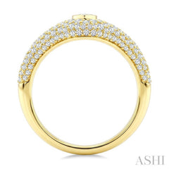 1 Ctw Pave Set Pear Shape and Round Cut Diamond Fashion Signet Ring in 14K Yellow Gold