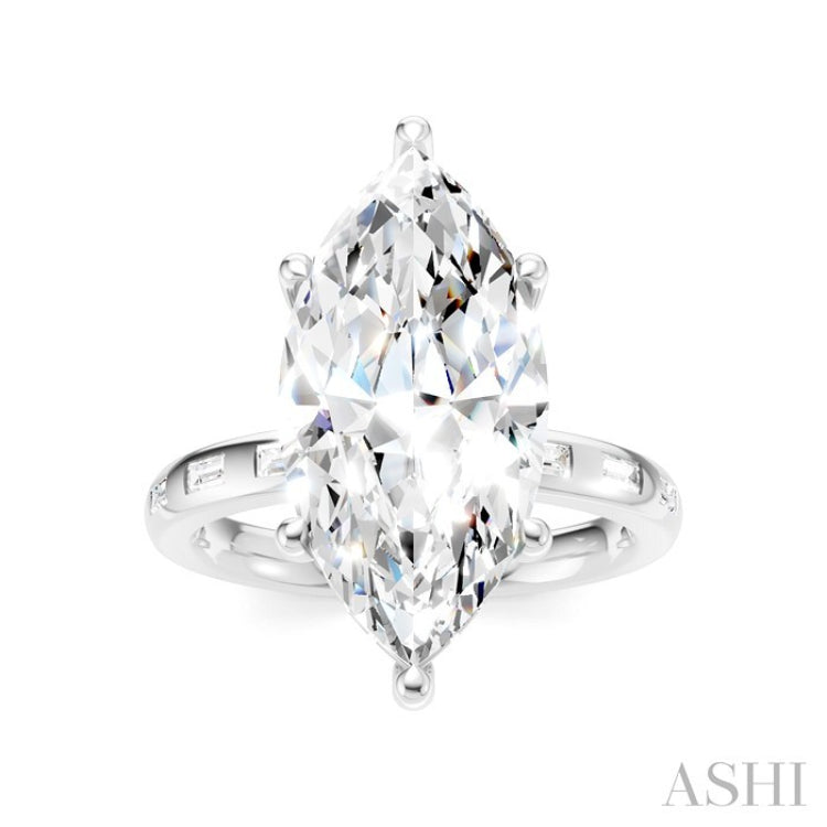 1/3 Ctw Marquise Shape Baguette and Round Cut Diamond Semi-Mount Engagement Ring in 14K White Gold