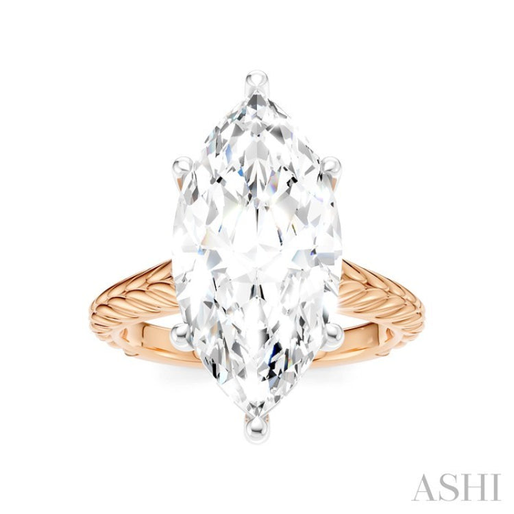 1/8 Ctw Marquise Shape Round Cut Diamond Akari Wheat Shank Semi-Mount Engagement Ring in 14K Rose and White Gold