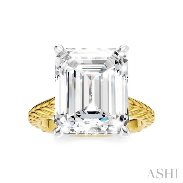 1/8 Ctw Emerald Shape Round Cut Diamond Akari Wheat Shank Semi-Mount Engagement Ring in 14K Yellow and White Gold