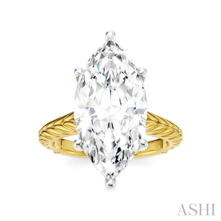 1/8 Ctw Marquise Shape Round Cut Diamond Akari Wheat Shank Semi-Mount Engagement Ring in 14K Yellow and White Gold