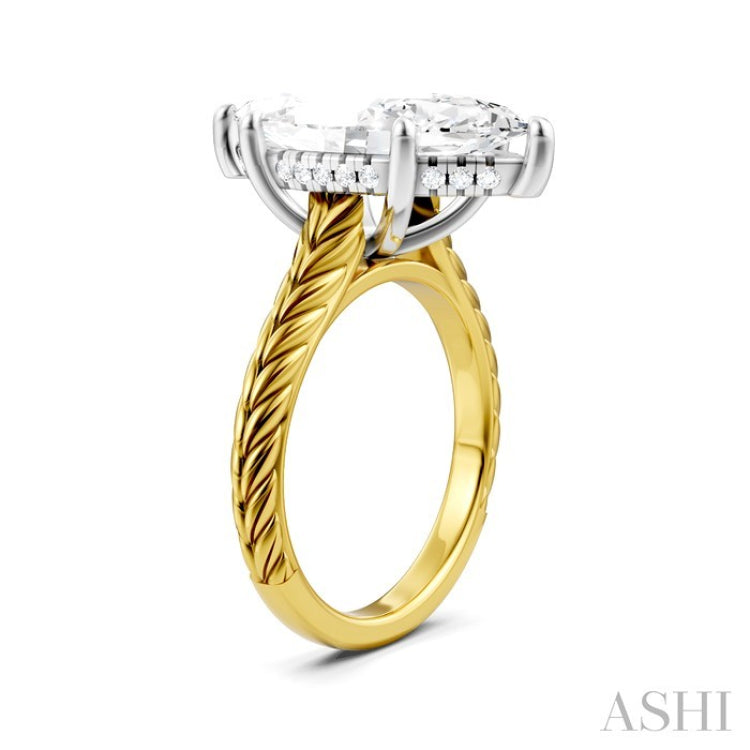1/8 Ctw Marquise Shape Round Cut Diamond Akari Wheat Shank Semi-Mount Engagement Ring in 14K Yellow and White Gold