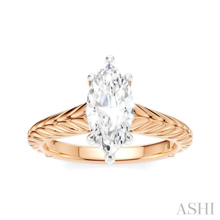 1/20 Ctw Marquise Shape Round Cut Diamond Akari Wheat Shank Semi-Mount Engagement Ring in 14K Rose and White Gold