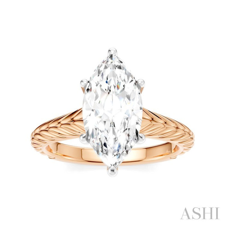 1/10 Ctw Marquise Shape Round Cut Diamond Akari Wheat Shank Semi-Mount Engagement Ring in 14K Rose and White Gold