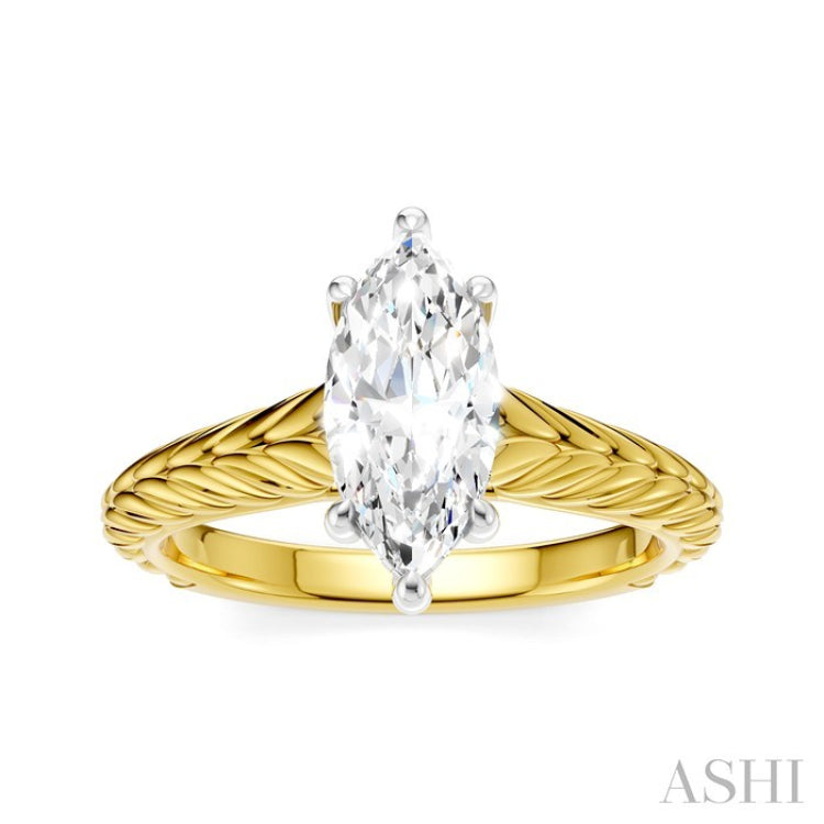 1/20 Ctw Marquise Shape Round Cut Diamond Akari Wheat Shank Semi-Mount Engagement Ring in 14K Yellow and White Gold