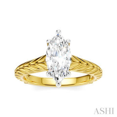 1/20 Ctw Marquise Shape Round Cut Diamond Akari Wheat Shank Semi-Mount Engagement Ring in 14K Yellow and White Gold
