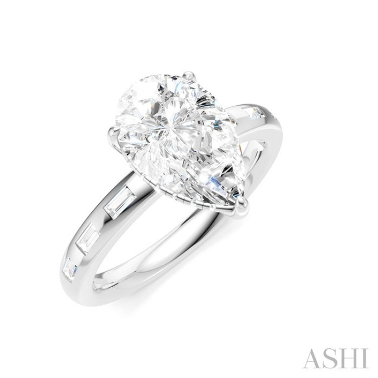 1/3 Ctw Akari Pear Shape Baguette and Round Cut Diamond Semi Mount Engagement Ring in 14K White Gold