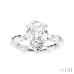 1/3 Ctw Akari Pear Shape Baguette and Round Cut Diamond Semi Mount Engagement Ring in 14K White Gold